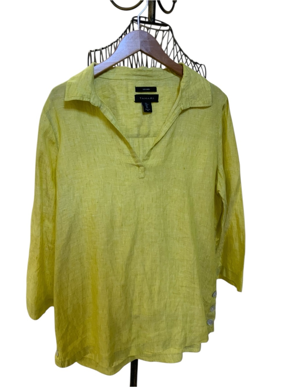 Tahari Linen V-Neck Tunic with Side Buttons Large